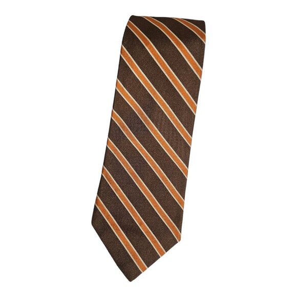 BARBA 7fold Men's 100% Silk Necktie LUXURY Tie Brown Striped W:3.7" EUC - Picture 1 of 7